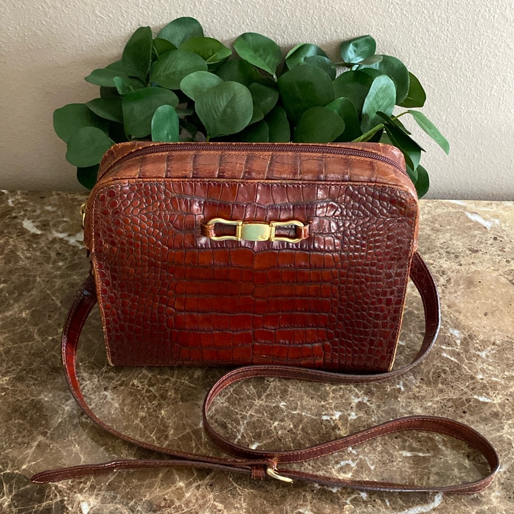 RARE Liz Claiborne Alligator Leather Co Crossbody Shoulder Bag Vintage 1975, EUC